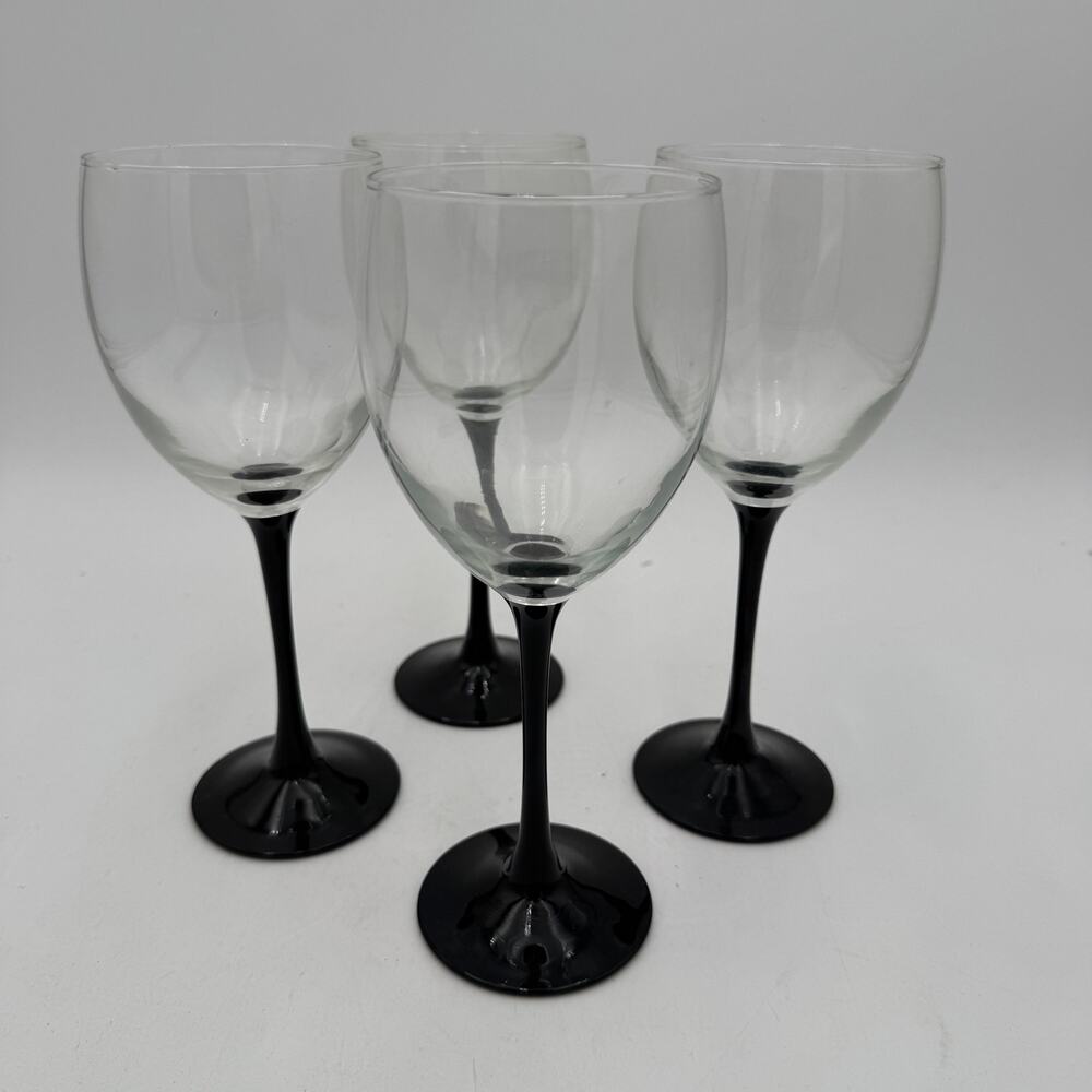 Vintage Wine Glasses Claret Stemware Domino Signature Black by Cristal D'Arques